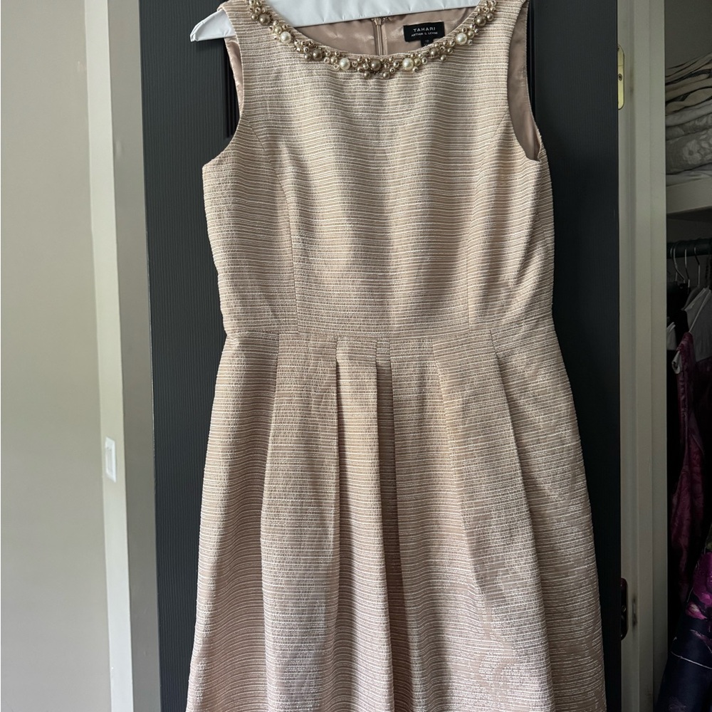 Tahari Cream Textured Midi Dress